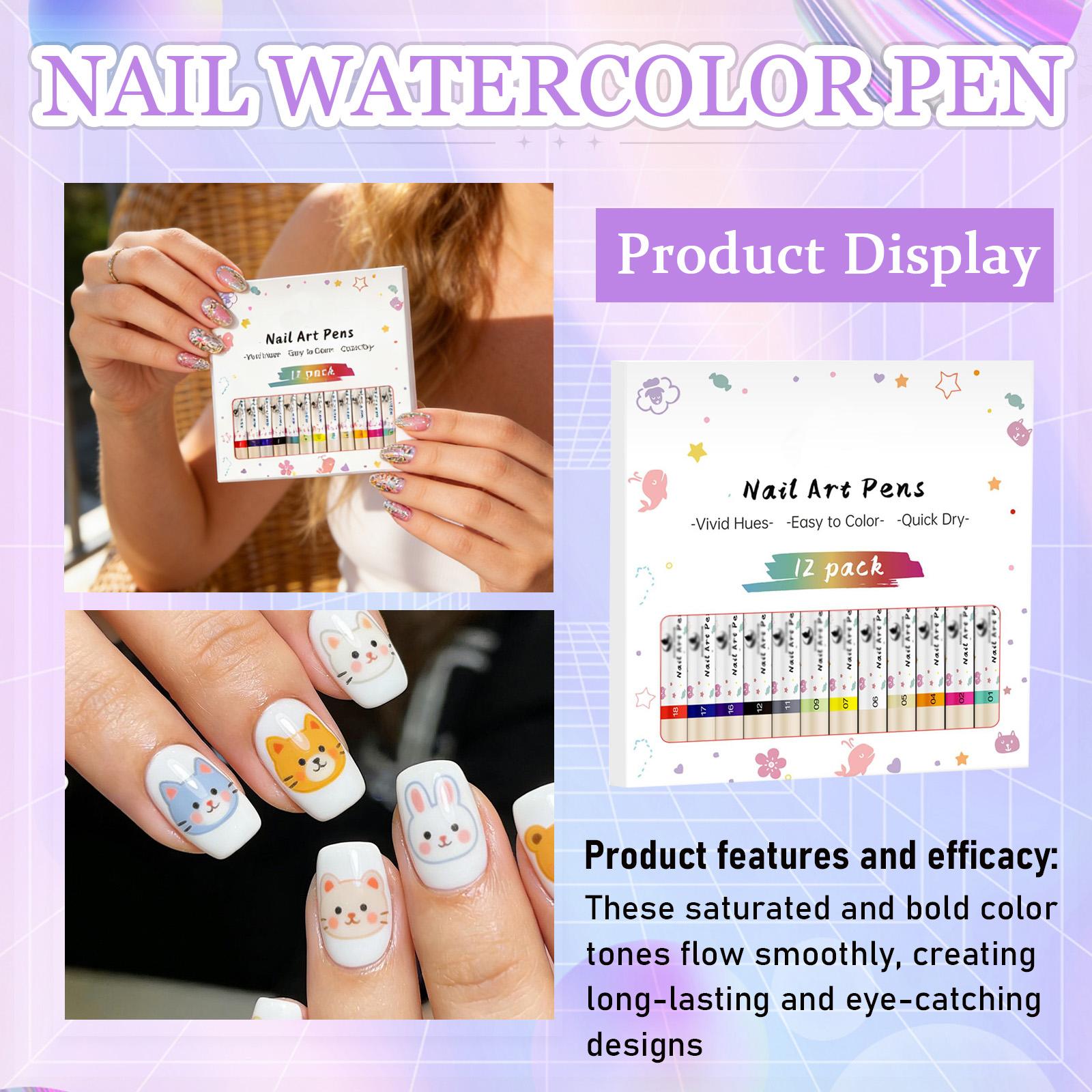 

12 Colors Nail Pen Set,Pen Acrylic Paint Pens For Nail Design Manicure DIY Decoration 50ML One Size білий