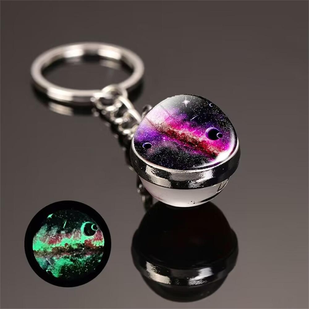 Glow In The Dark Solar System Planet Key Chain Nebula Luminous Key Ring Moon, Earth, Sun, Double-sided Glass Ball, Keychain Gift