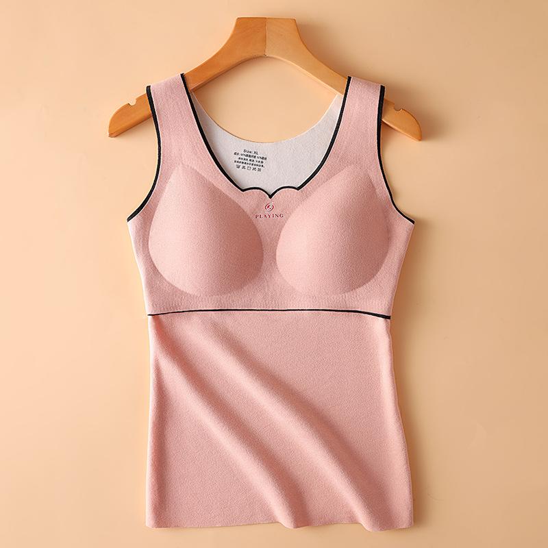 Autumn Winter De Velvet Thermal Vest Women Padded Shaping Thermal Underwear Sleeveless Vest with Chest Pads