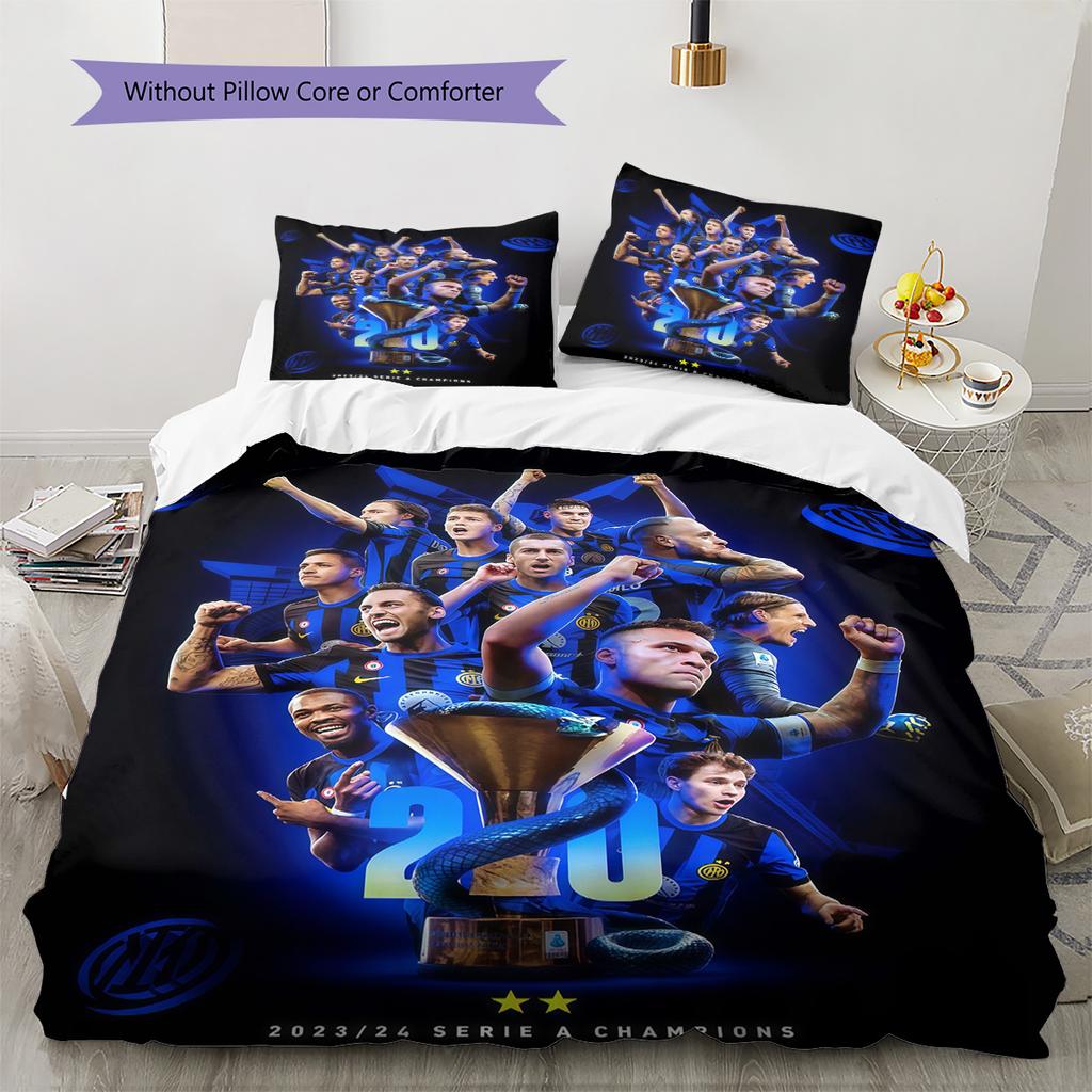 Inter Milan Pattern Bedding Quilt Set Quilt Cover Pillowcase Home Decoration Birthday Gift (1 * duvet cover + 2 * pillowcase, without core)