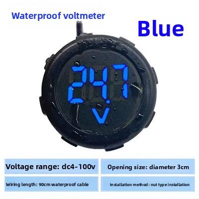 Wasserdichtes rundes DC-Voltmeter LED-Digitalanzeige 4-100V Zweidraht Universal für Fahrzeug