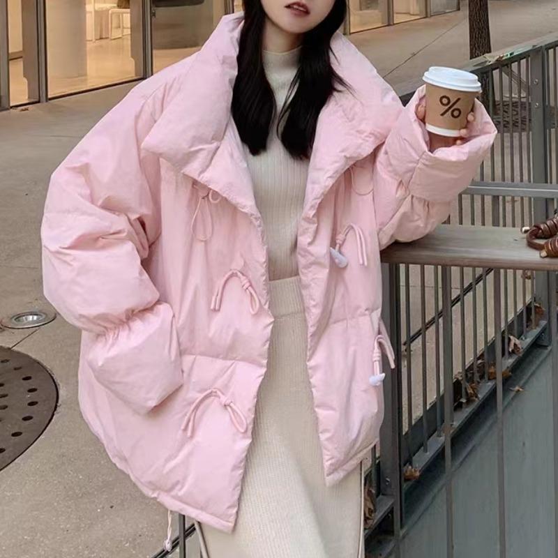 Autumn and Winter Long Sleeve Loose Down Jacket Women Fashion Solid Short Soft Warm Down Jackets Women Vintage Simple Zipper Woman Coat 25459