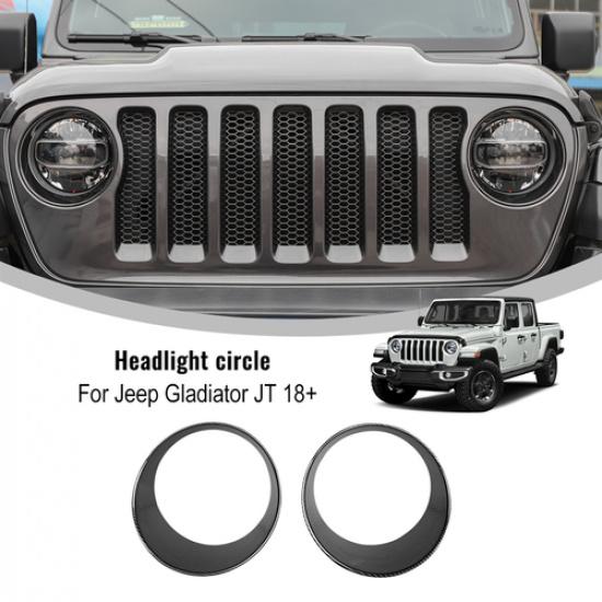 Carbon Fiber Headlight Lamp Decor Bezel Trim Cover Ring for Jeep Wrangler JL 18+