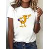 Funny Yellow Dog Cartoon Theme T-shirt Loose Short Sleeve Playful Childlike Ladies' Daily Coat