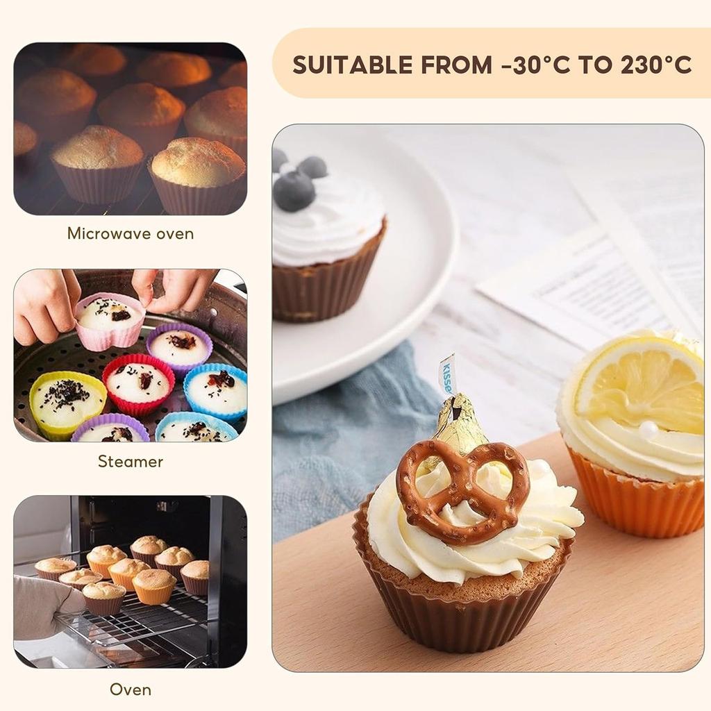 24-Cavity Silicone Muffin Pan Set, Axroad Mall, Nonstick Baking Cups, Oven Safe -30°C To +230°C, Easy Release Reusable Multicolor