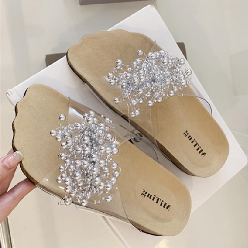 

Мода Мода Декорация из бисера на шнурке Верхняя одежда Шлепанцы Женские Прозрачные ПВХ Плоские шлепанцы Удобные Нескользящие Повседневные Пляжные сандалии 35 серебряный