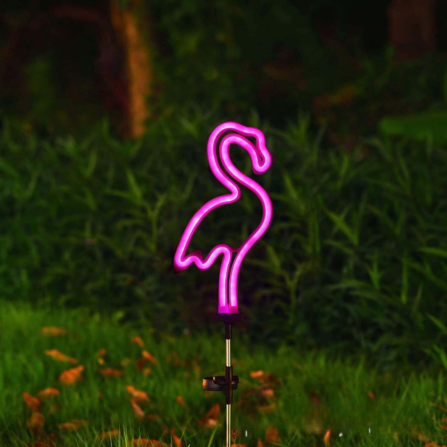 

Солнечная садовая ландшафтная лампа, неоновая лампа с пылающей птицей-кактусом, уличная светодиодная лампа, заземляющая лампа для газона 1pcs Neon Flamingo