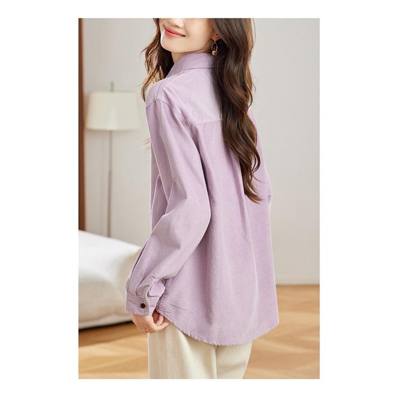 Purple Corduroy Shirt Long-sleeved Spring Simple Commuter Blouse Korean Women's Shirt