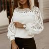 Celmia Spring Women Lace Openwork Long Sleeve Tops Casual Loose Knitted Plus Size Blouses