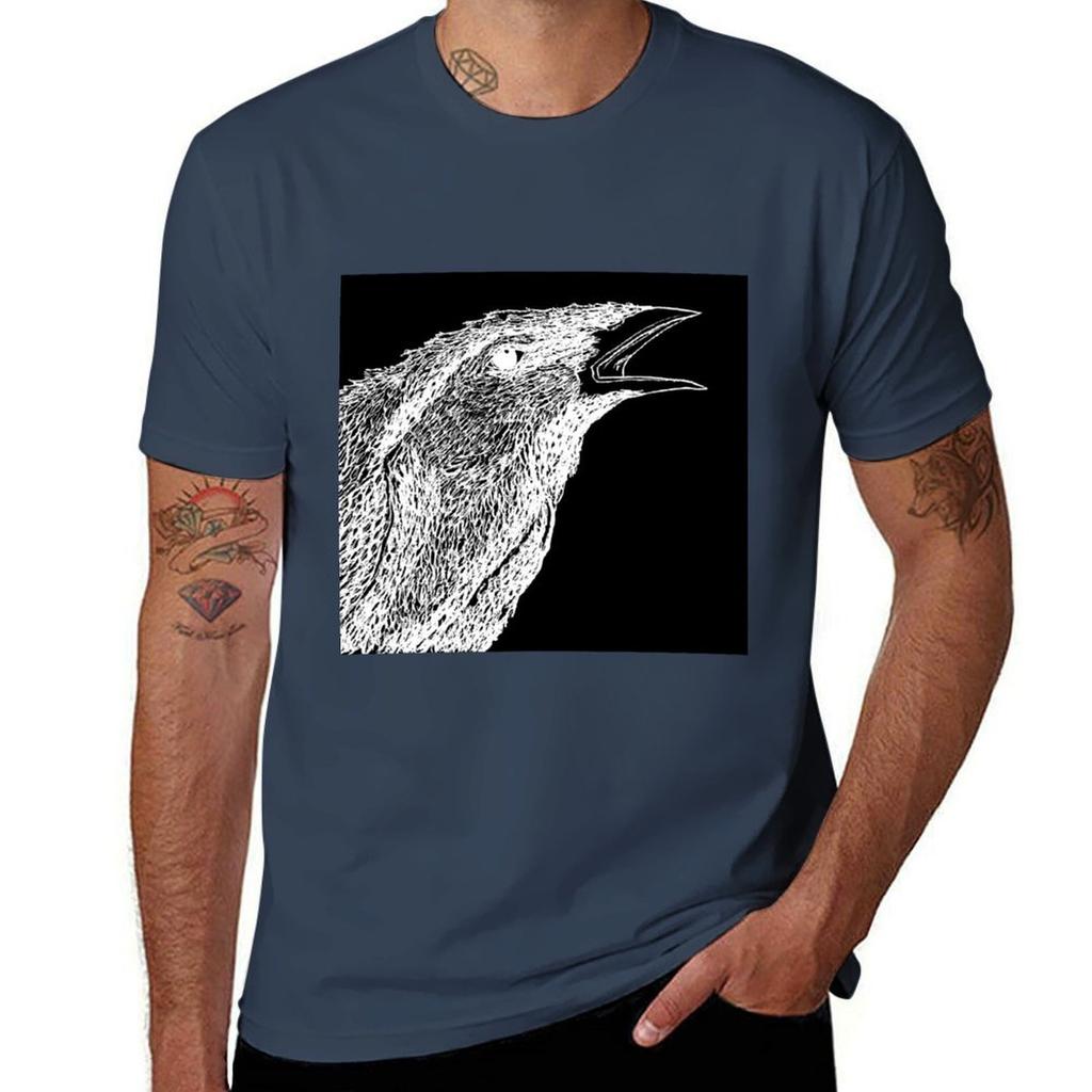corbeau blanc sur fond noir TShirt Casual Streetwear Short Sleeve Tee