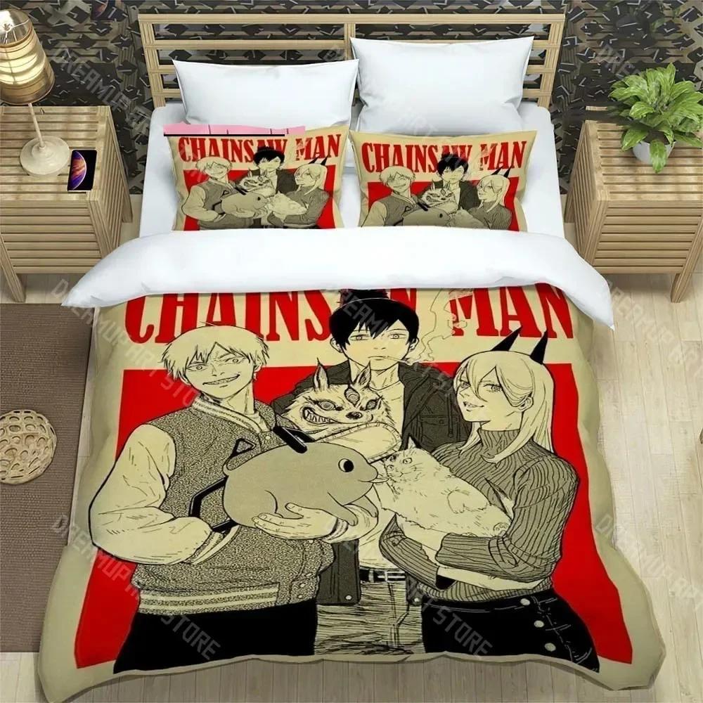 3D Print Fashion Anime Chainsaw Man Bedding Set Boys Girls Twin Queen King Size Duvet Cover Pillowcase Bed Boys Adult Bedroom