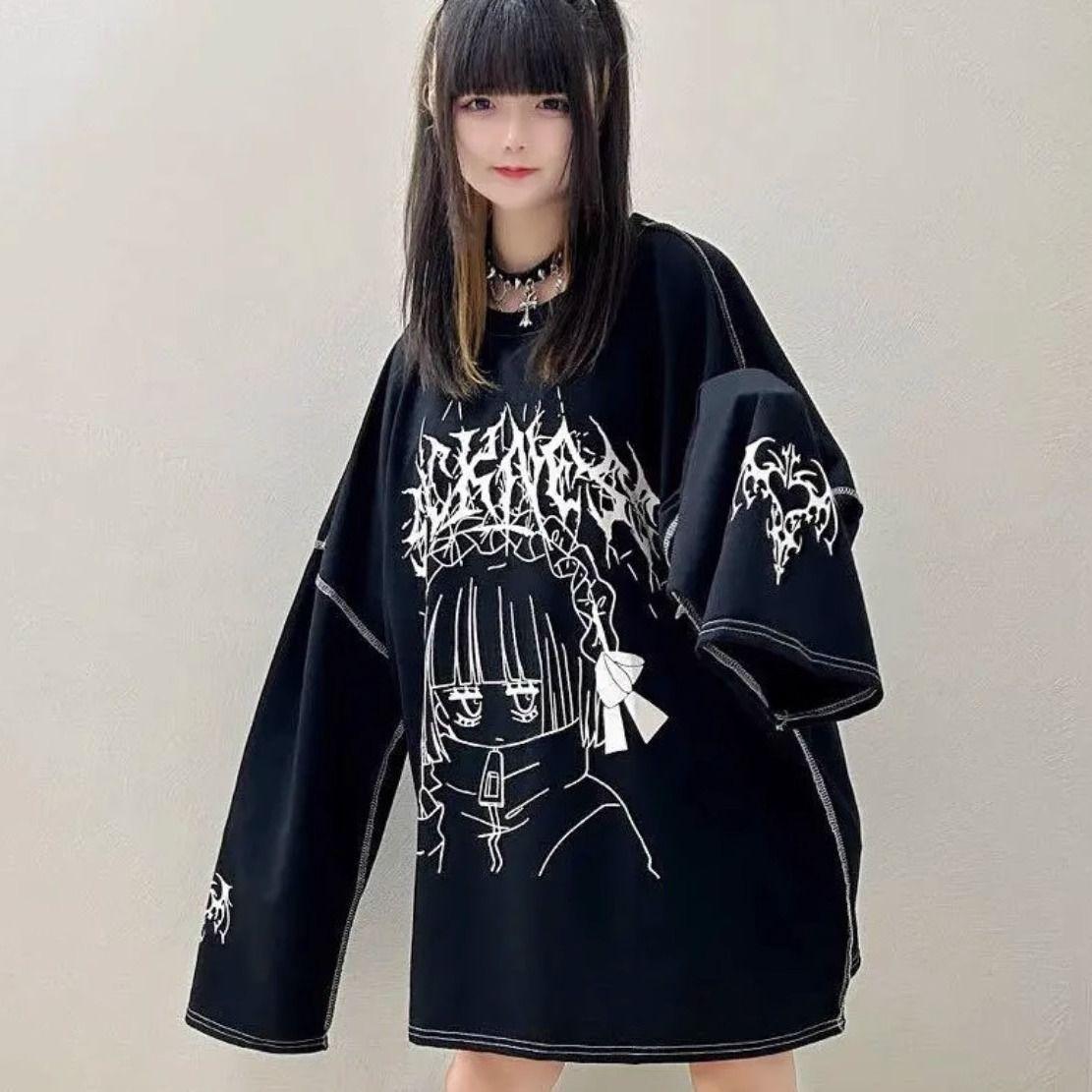 

Футболка свободного покроя Harajuku Kawaii с милым японским готическим готическим принтом, школьные футболки с длинными рукавами, весна XL