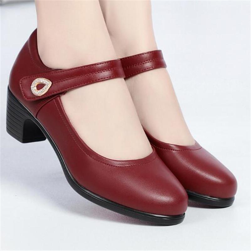 Fashion Women Fashion Comfort Buckle Strap Pumps Lady Casual Black Soft Leather Office High Heel Shoes Wedges Women Single Shoes