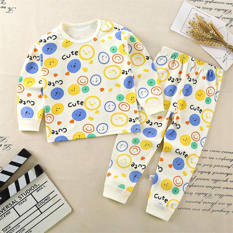 2026 Summer Children Long Sleeve Pant Underwear Set Baby Spring O-Neck Cartoon Cotton Pajama Set Home Wear Clothing for Girl Boy