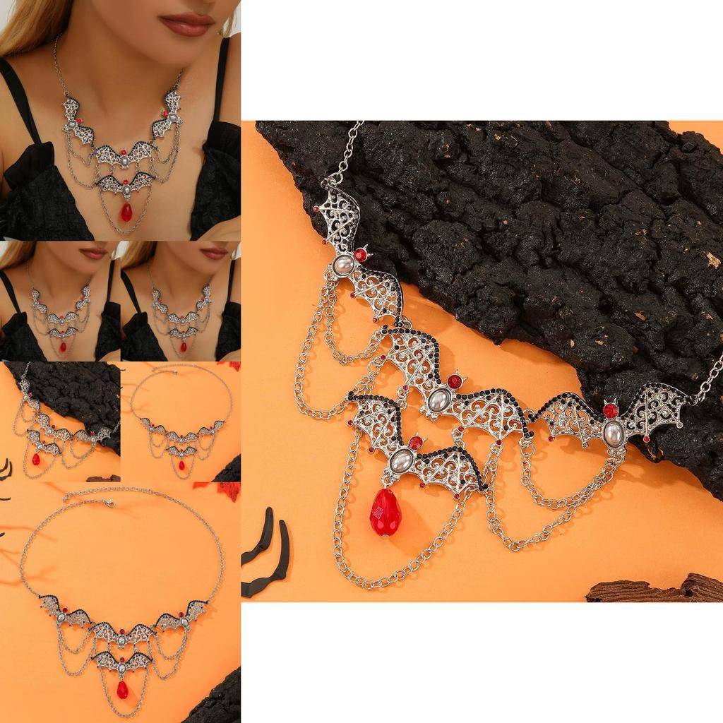 Halloween Themed Bat Pendant Necklace With Alloy And Geometric Design For Gift And Fashion