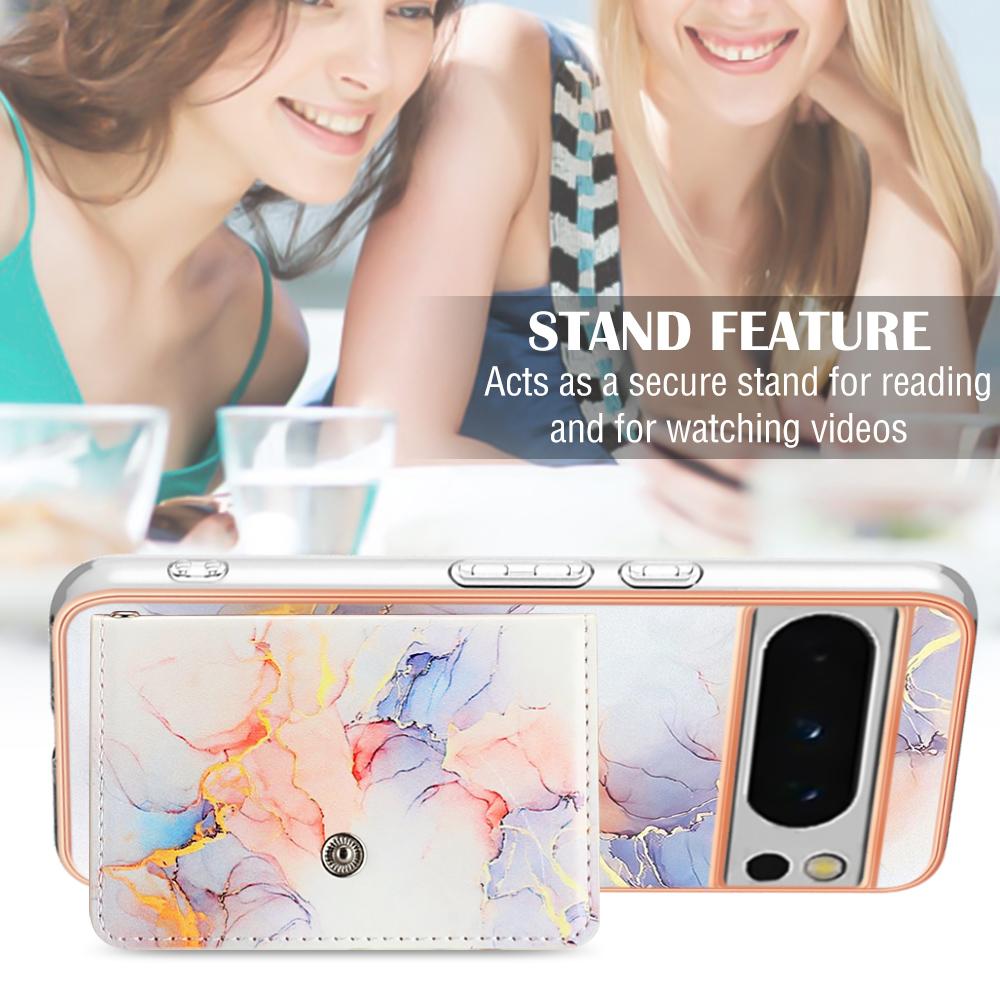 YB Leather Coating Series-9 for Google Pixel 8 Pro Case Card Holder Kickstand Leather Back Cover