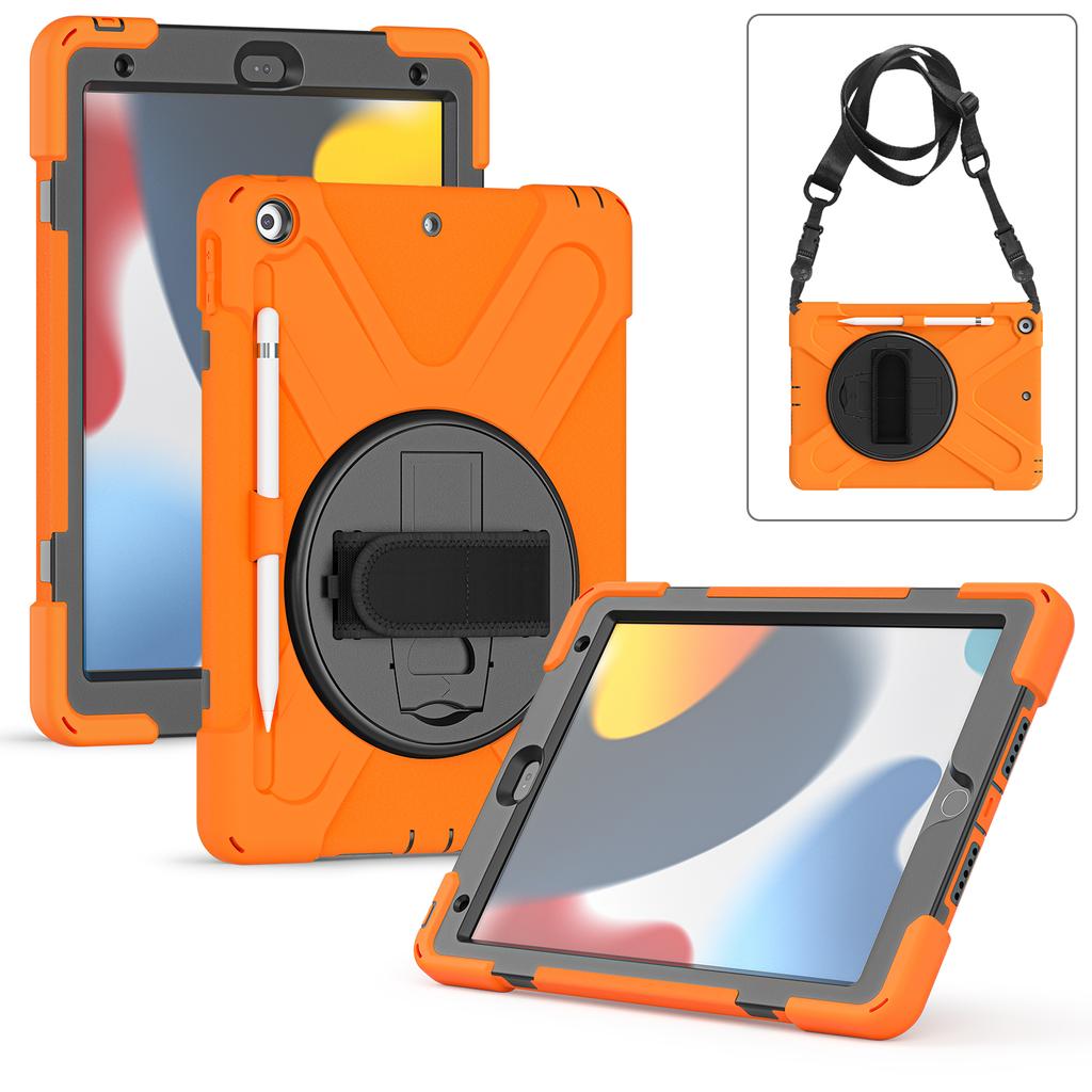 360 Rotating Stand Case For iPad 10.2" 2019 2020 2021 7th 8th 9th Generation Hybrid Cover With Pen Holder,Hand & Shoulder Strap