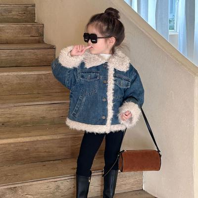 Parkas Winter Season Girl Fur Lapel Collar Thickening Cowboy Coat Plush Outerwear Fashion Long Sleeve Cool