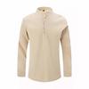 Nova camisa masculina vintage de algodão linho cor sólida casual manga comprida gola alta henley camisa masculina