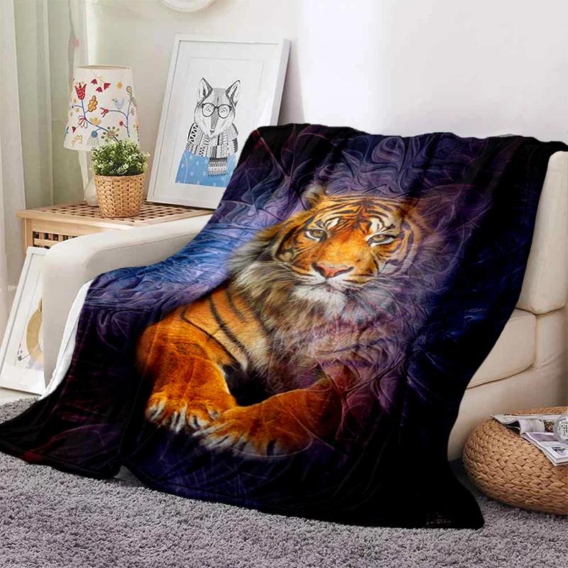 3D Tiger Throw Blanket Super Soft for Spring Line Art Flannel Blanket for Bed Sofa Couch Blanket King Full Size Autumn Modern