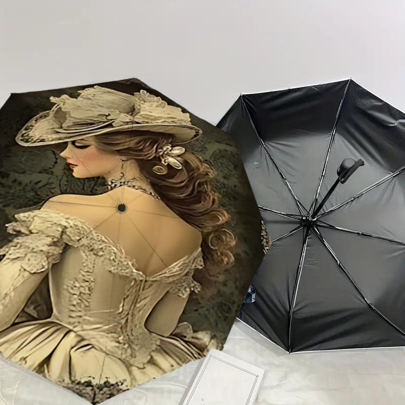 1PC Hat Lace Automatic Open/Close Umbrella with Windproof, 8-Rib Sturdy Canopy, Durable Ribs, Fashionable Design, Outdoor Accessory, Fun Prin, Holiday