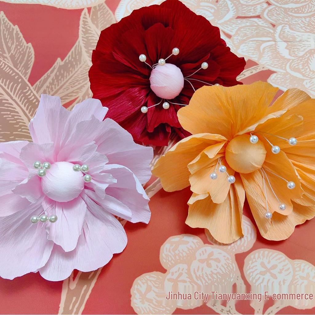 3D Pearl Creased Paper Flowers for Wedding and Party Decoration