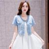 Shorts di Jeans Blu Estivi da Donna Giacca da Donna Coreana Manica Corta Vestibilità Larga Slim Scollo a O Sottile Sciarpa Giacca di Jeans Top Sottili