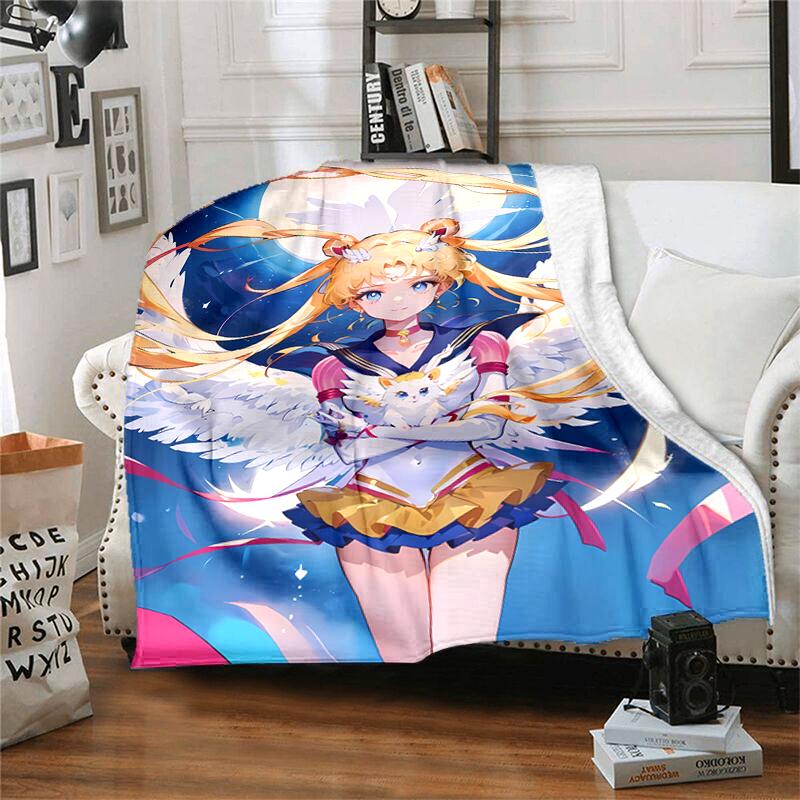 1pc Blanket Sailor Moon1 Print Design, Lightweight Blanket for Sofa, Bed- Soft &Warm, Gift for All Seasons like Christmas, Halloween