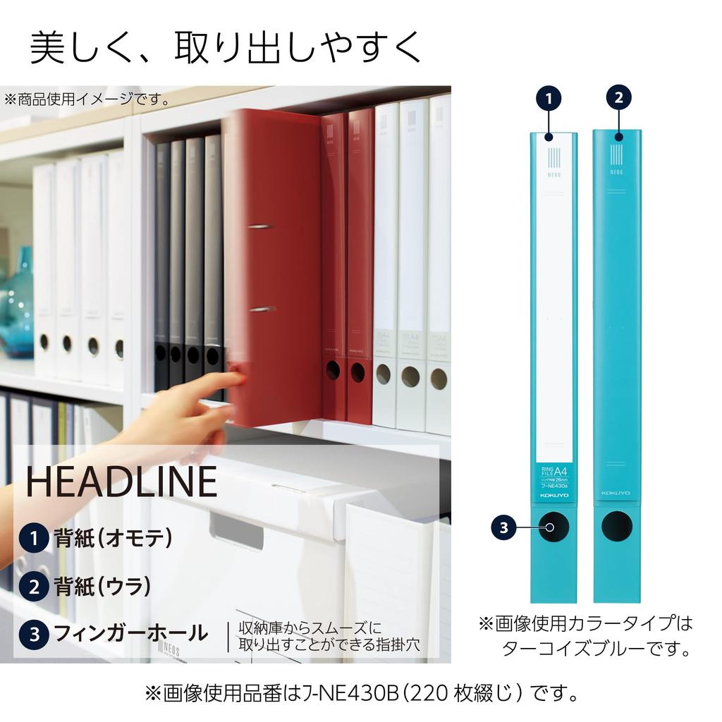 KOKUYO NEOS Ring Holds 330 File, A4, 2-Ring, Sheets, Navy, F-NE440DB