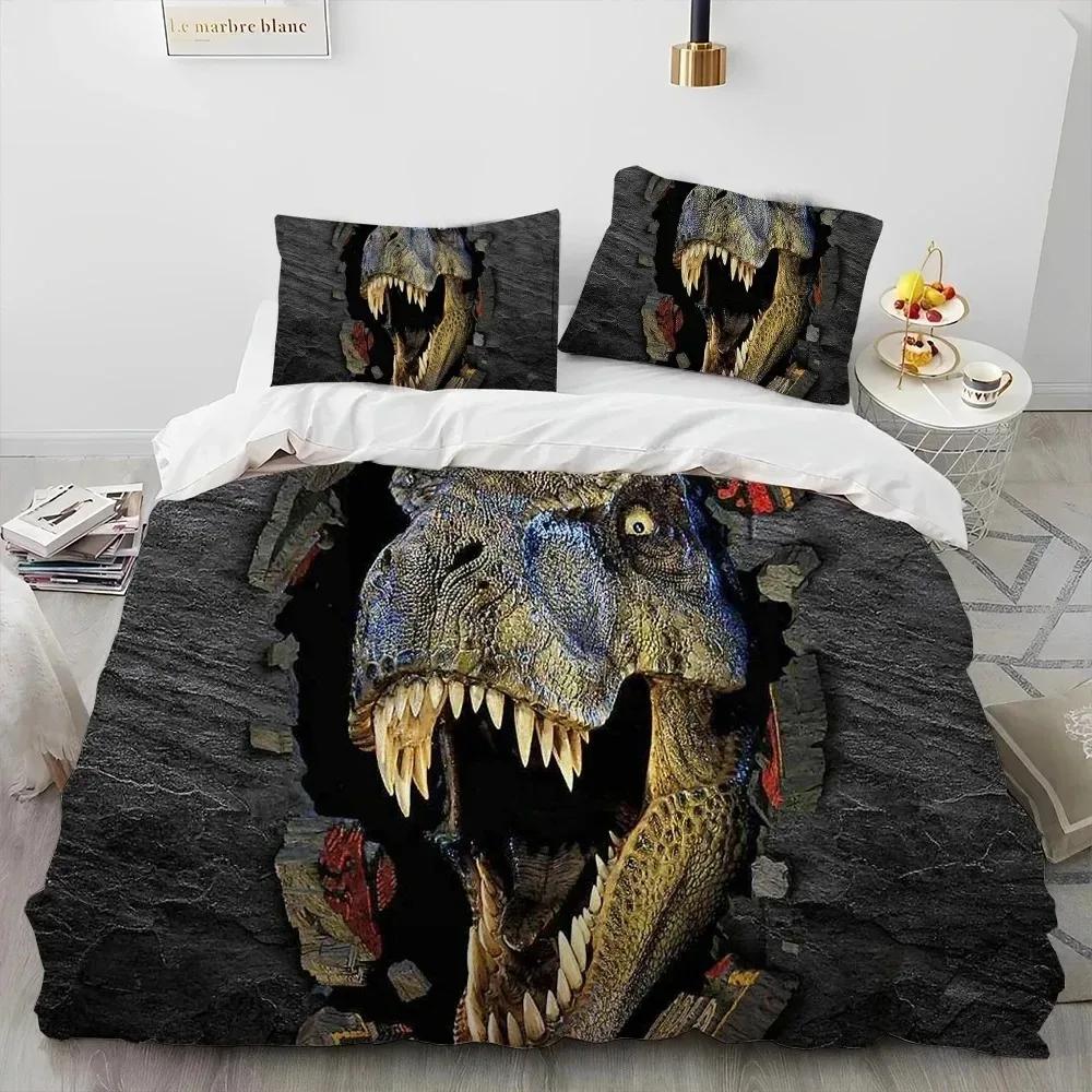3D Cartoon Dinosaur Illusion Comforter Bedding Set,Duvet Cover Bed Set Quilt Cover Pillowcase,Queen Bedding Set For Boys Gift