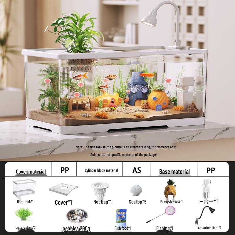 Acvariu compact ecologic 2025 pentru peștișori aurii cu filtrare, oxigenare, capac - Ideal pentru sufragerii mici