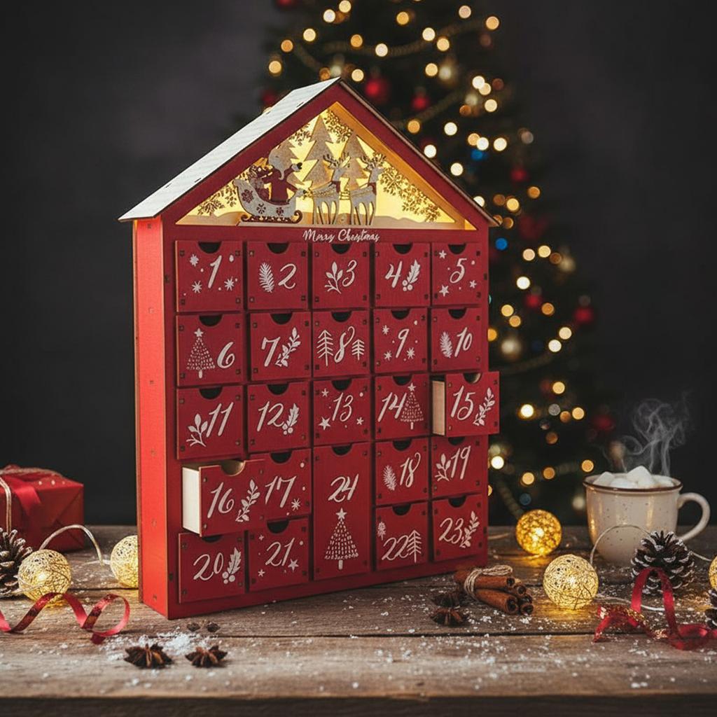 Wooden Christmas Advent Calendar House Shaped Countdown Calendar with 24 Drawers Countdown To Christmas Xmas Countdown Calendar