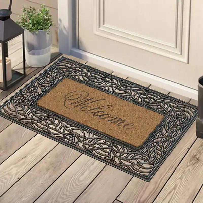 Elegant Door Mat Carpet Rugs Watercolor Floral "Welcome" Pattern Non Slip Print Entryway Rug for Elegant Home Decor