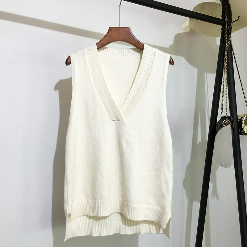 Autumn and Winter Simple V-neck Retro Vest Knitted Women's Pullover Loose Sleeveless Vest Spring and Autumn All-match Sweater Vest