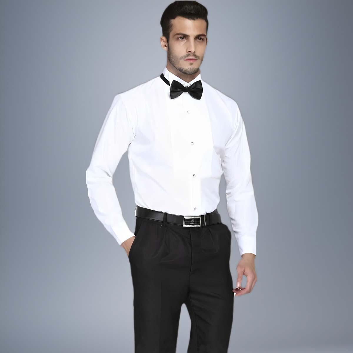 

Мужская рубашка с длинным рукавом для сценических выступлений, черно-белая 40 (Height 170 cm)