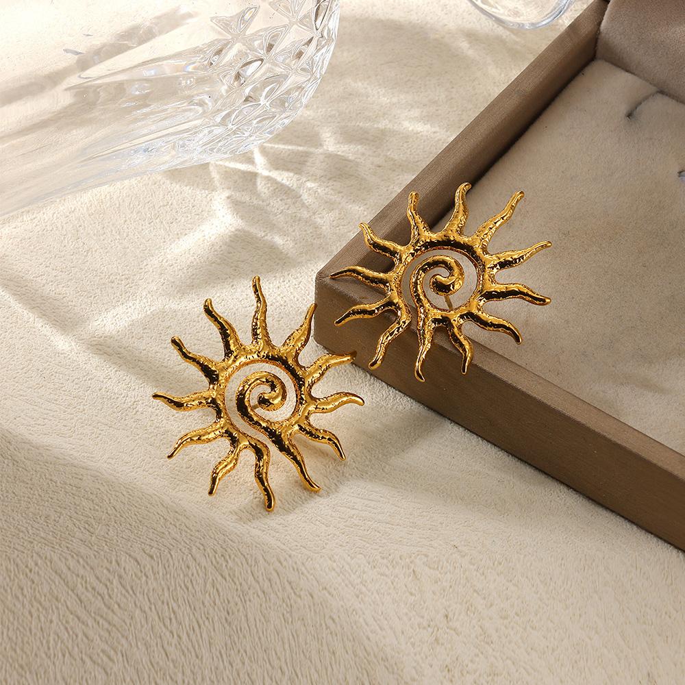 SunFlower Stud Earrings for Women Gold color Stainless Steel Elegant earrings Sun Geometry Jewelry Christmas Accessories Gifts