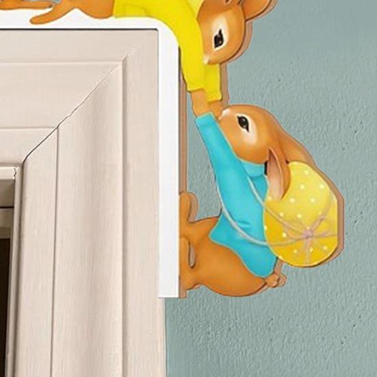 Decoração de Porta de Páscoa Coelho de Madeira Canto da Moldura da Porta Sinal Rústico de Primavera para Janela Parede Decoração de Casa Interior
