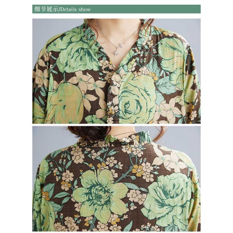 Neue Böhmische Vintage Bedruckte Lockere Bauchbedeckende Langarm Großer Schwung Lange Kleider