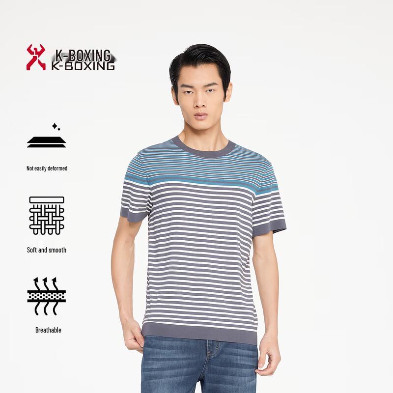 K-Boxing Men s Striped Round Neck Short Sleeve T-Shirt BTTR1364 XL