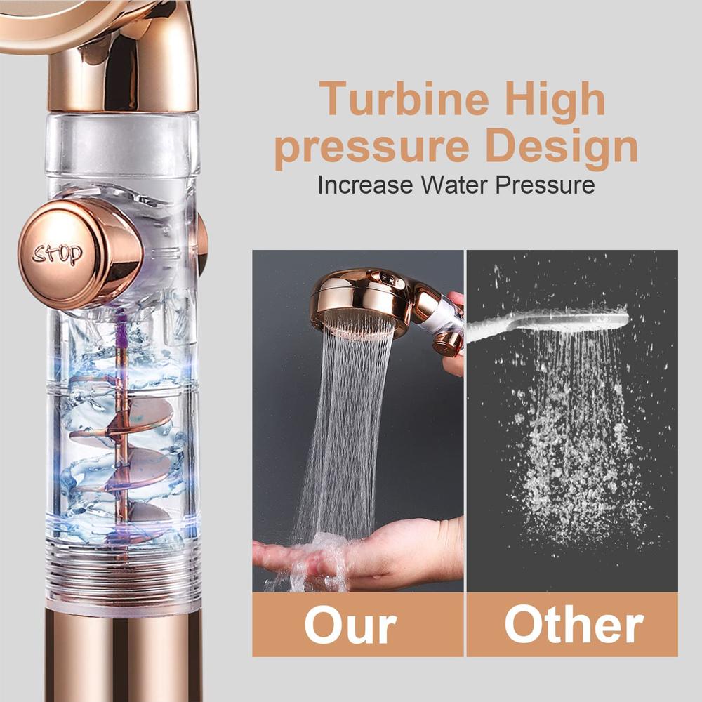 Handheld Turbocharged Pressure Shower Head 3 Modes Propeller Turbo ShowerHead for Detachable with Filter and OneTouch Switch