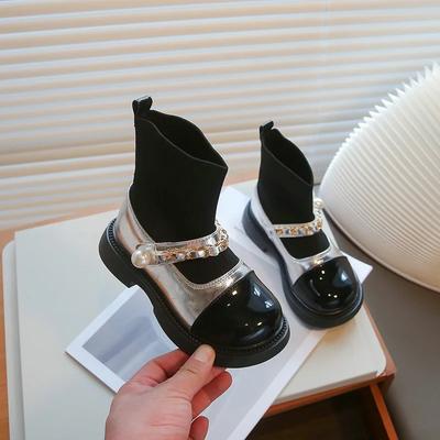 Girls Socks Shoes Children Short Boots 2024 Spring Autumn New Kids Ankle Boots Fashion Little Girls Black Princess Leather Shoes