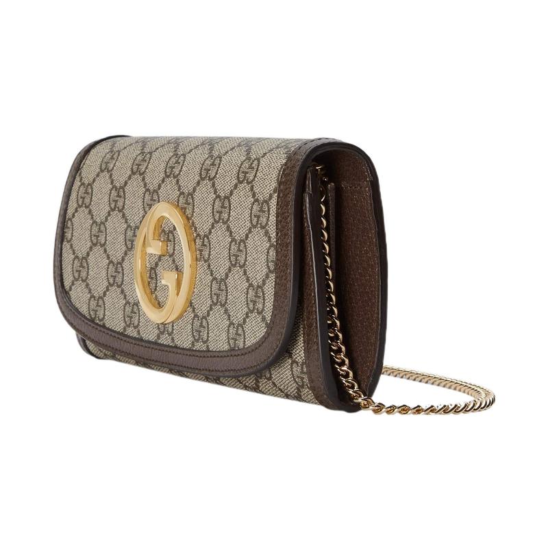 Gucci Blondie Round Interlocking G Button Closure Canvas and Leather Shoulder Crossbody Bag Wallet Regular Women's Beige and Ebony