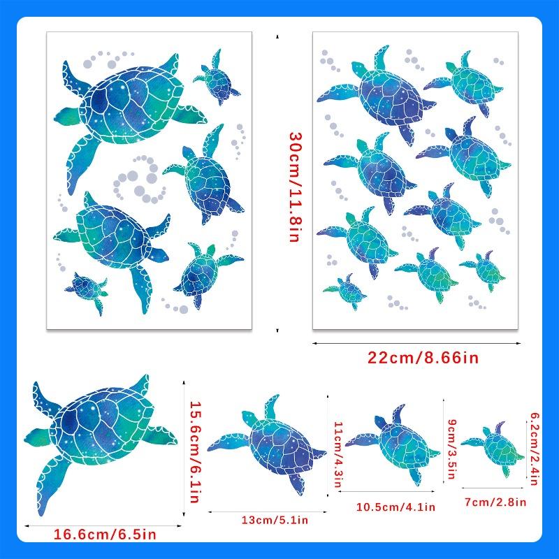 10PCS.Cute Sea Turtle PVC Waterproof Wall Decals, Suitable for Bathroom, Home, Office & Kindergarten, Easy To Apply & Remove