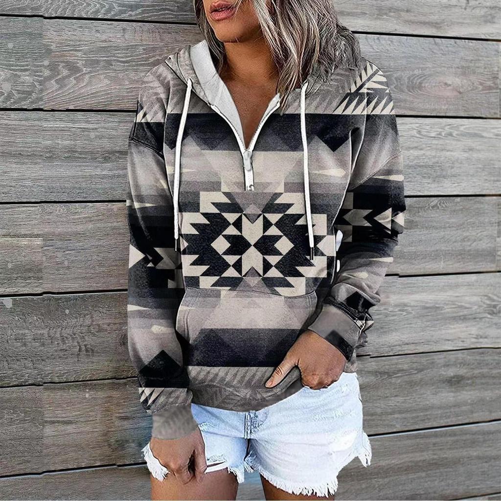 Women 3d Printed Pocket Vintage Plus Size Hoodies Autumn Winter Drop Shoulder Long Sleeve Pullover Casual Hooded Sweatshirt Tops