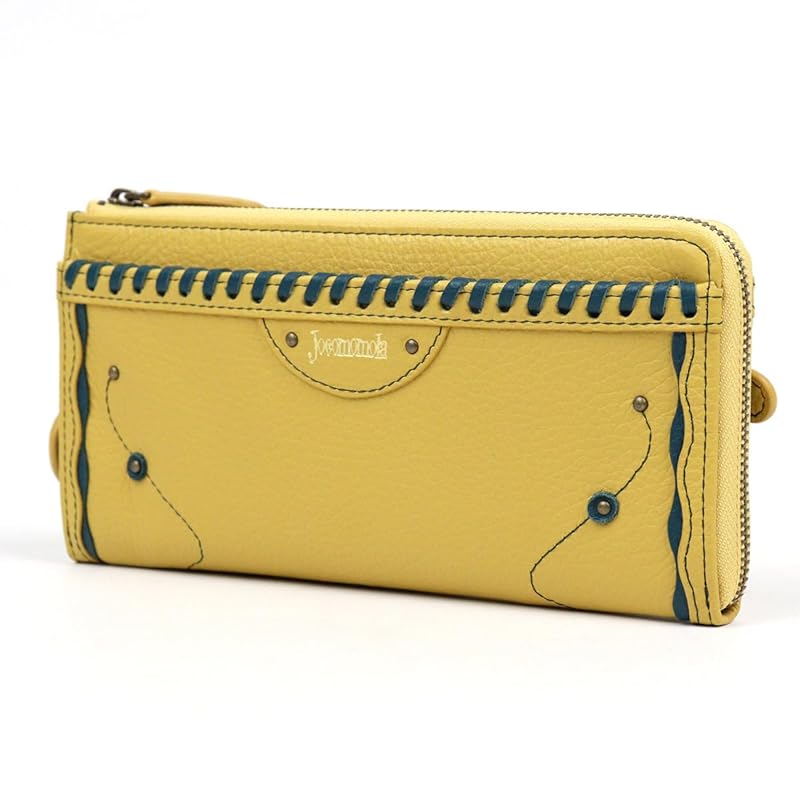 

[jocomomola] Hokomomora L-shaped zipper long wallet Leather stitching stitch flower 5380184 (Mustard(53))