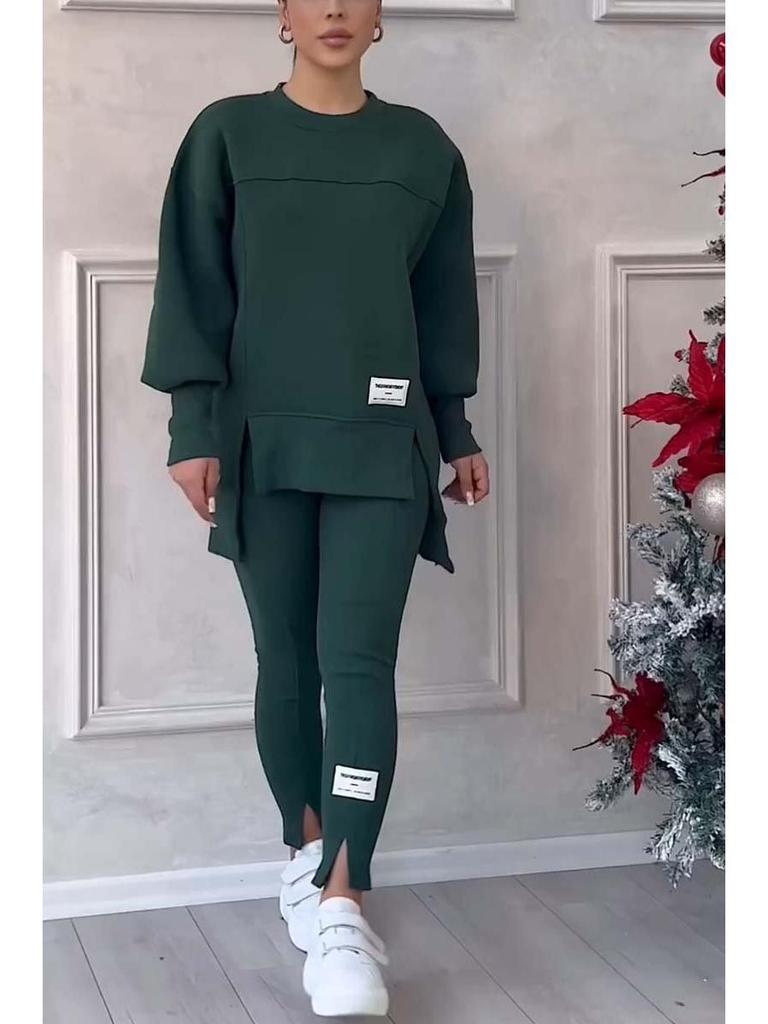 2025 European & American Women's Irregular Long Sleeve Printed Sweatshirt & Leggings Set