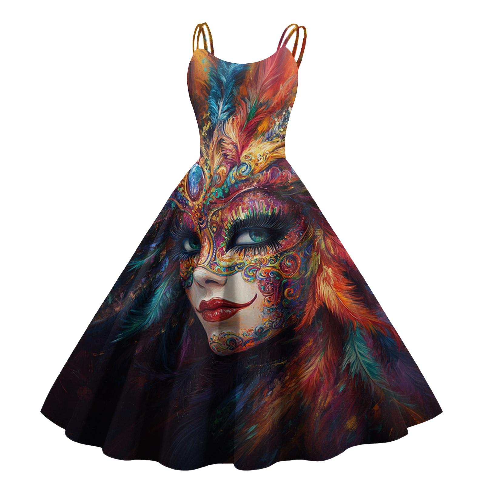 

Women s Halloween Print Sexy Off-The-Shoulder Punk Vintage Dress XXL шафрановый