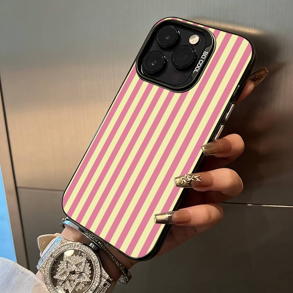 Simple Color Stripes For iPhone 17 16 15 14 13 12 11 Pro Max XS 17 Air Silicone Colored Silver Bumper Cover