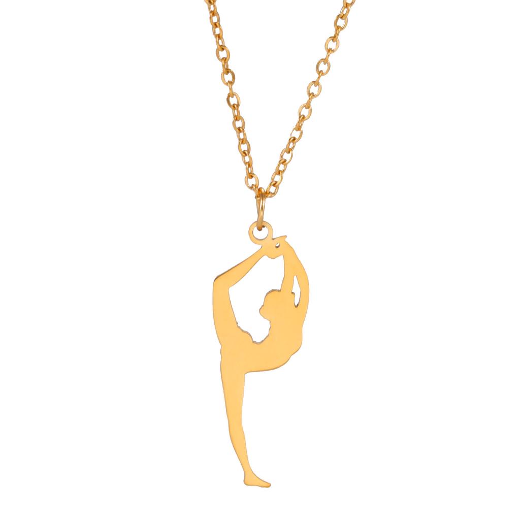 Polished Titanium Steel Cut Gymnastics Design Pendant Necklace Sports Jewelry