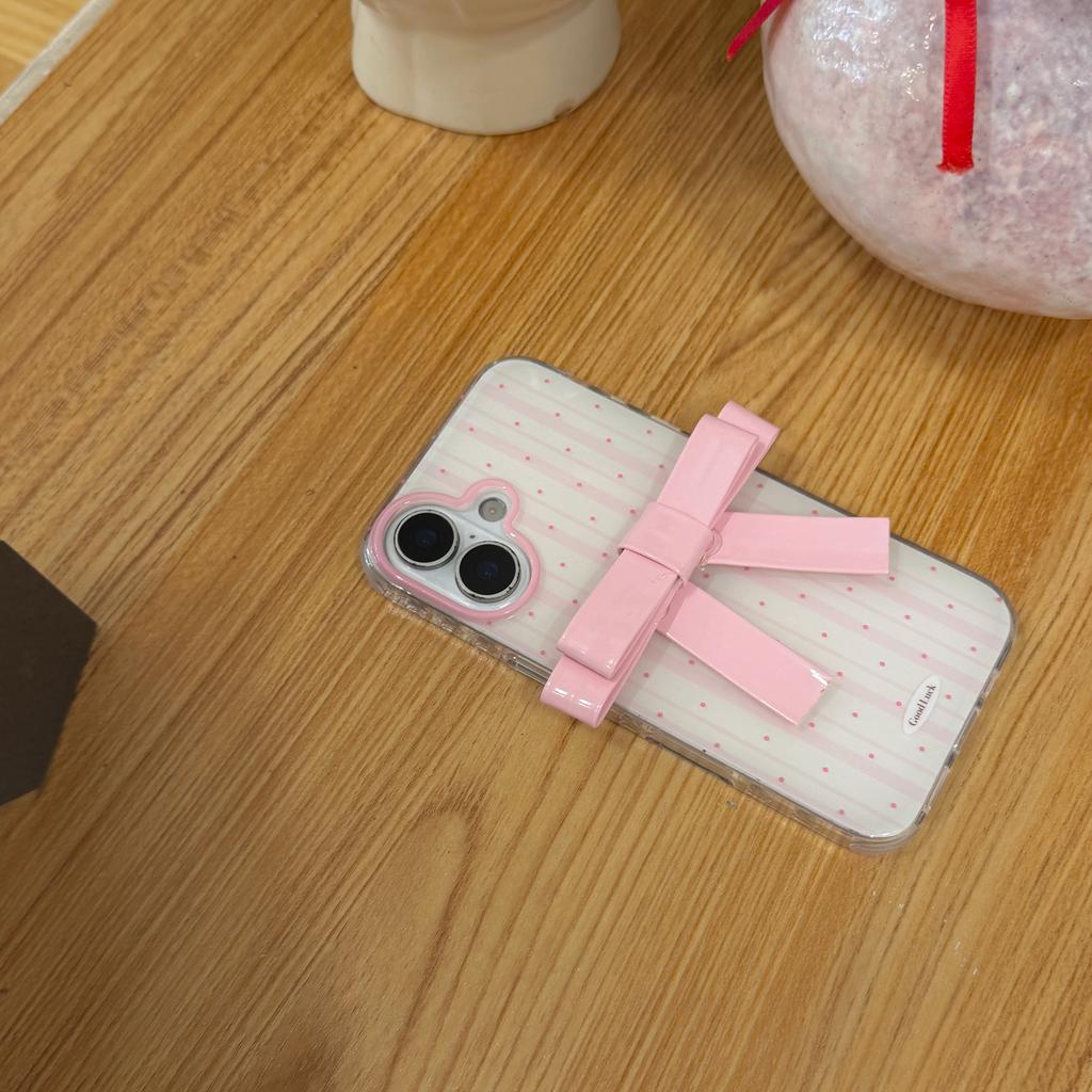 3D Pink Bowknot Phone Case for iPhone 14 15 16 17 Pro Max 17Pro Clear Soft TPU Shockproof Protective Cover For Women girls